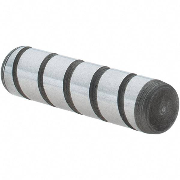 Jergens - 1/4" Diam x 1" Pin Length Alloy Steel Grooved Dowel Pin - C 47-58 & C 60-64 (Surface) Hardness, 1 Beveled & 1 Threaded End - Exact Tool & Supply
