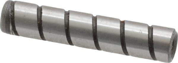 Jergens - 1/4" Diam x 1-1/4" Pin Length Alloy Steel Grooved Dowel Pin - C 47-58 & C 60-64 (Surface) Hardness, 1 Beveled & 1 Threaded End - Exact Tool & Supply