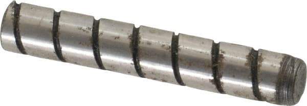 Jergens - 1/4" Diam x 1-1/2" Pin Length Alloy Steel Grooved Dowel Pin - C 47-58 & C 60-64 (Surface) Hardness, 1 Beveled & 1 Threaded End - Exact Tool & Supply