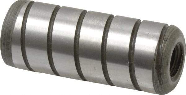 Jergens - 1/2" Diam x 1-1/4" Pin Length Alloy Steel Grooved Dowel Pin - C 47-58 & C 60-64 (Surface) Hardness, 1 Beveled & 1 Threaded End - Exact Tool & Supply