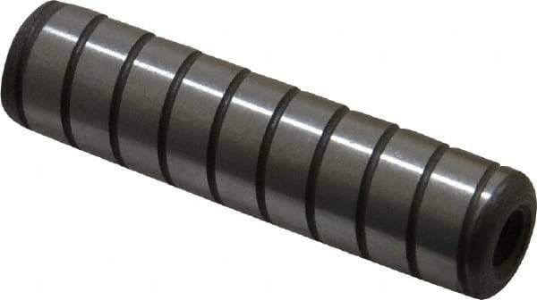 Jergens - 1/2" Diam x 2" Pin Length Alloy Steel Grooved Dowel Pin - C 47-58 & C 60-64 (Surface) Hardness, 1 Beveled & 1 Threaded End - Exact Tool & Supply
