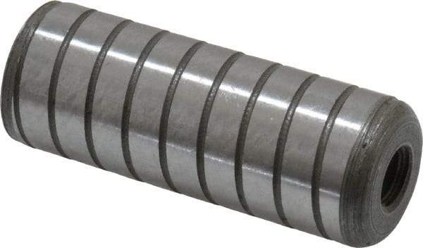Jergens - 3/4" Diam x 2" Pin Length Alloy Steel Grooved Dowel Pin - C 47-58 & C 60-64 (Surface) Hardness, 1 Beveled & 1 Threaded End - Exact Tool & Supply