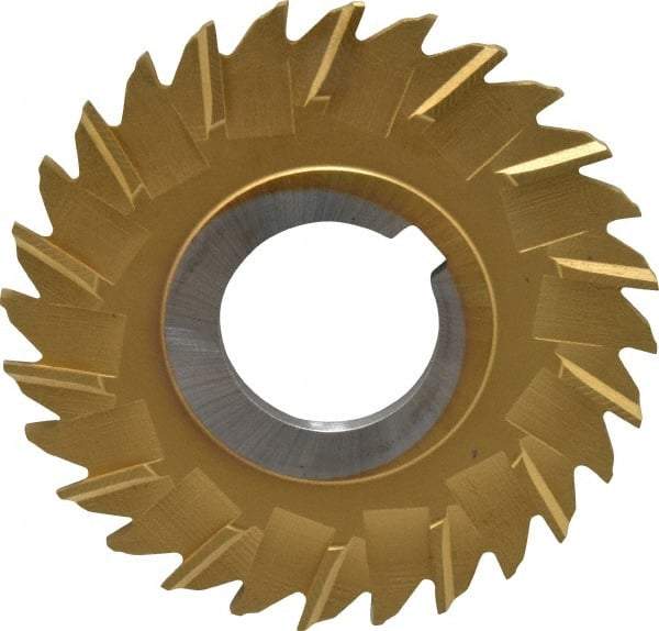 Made in USA - 3" Blade Diam x 1/8" Blade Thickness, 1" Hole, 28 Teeth, Cobalt Side Chip Saw - Staggered Tooth, Arbor Connection, Right Hand Cut, TiN, with Keyway - Exact Tool & Supply