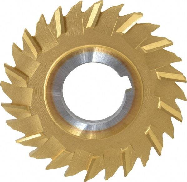 Made in USA - 3" Blade Diam x 3/16" Blade Thickness, 1" Hole, 28 Teeth, Cobalt Side Chip Saw - Staggered Tooth, Arbor Connection, Right Hand Cut, TiN, with Keyway - Exact Tool & Supply