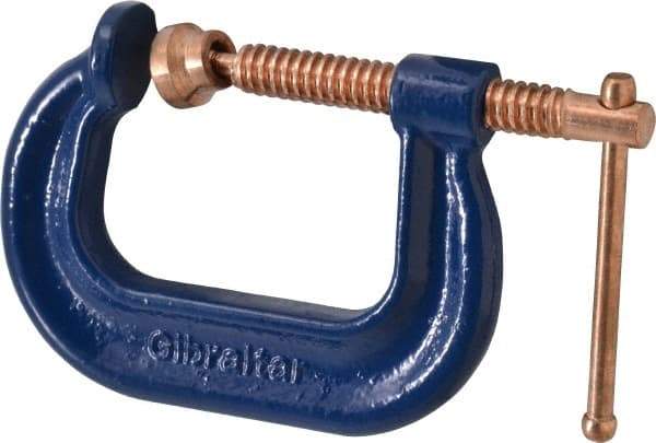 Gibraltar - Regular-Duty 2" Max Opening, 2" Throat Depth, Forged Steel Standard C-Clamp - 3,500 Lb Capacity, 0" Min Opening, Deep Throat, Copper Plated Screw - Exact Tool & Supply
