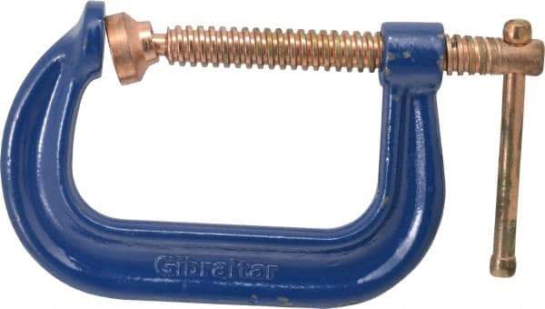 Gibraltar - Regular-Duty 4" Max Opening, 3-1/4" Throat Depth, Forged Steel Standard C-Clamp - 6,200 Lb Capacity, 0" Min Opening, Deep Throat, Copper Plated Screw - Exact Tool & Supply