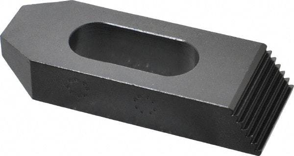 Gibraltar - 3/4" Stud, Steel, Serrated Strap Clamp - 1-1/16" Travel, 4" OAL x 1-1/2" Wide x 3/4" High, Black Oxide Finish, Tapered Nose - Exact Tool & Supply