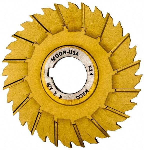 Made in USA - 4" Blade Diam x 1/8" Blade Thickness, 1" Hole, 32 Teeth, Cobalt Side Chip Saw - Staggered Tooth, Arbor Connection, Right Hand Cut, TiN, with Keyway - Exact Tool & Supply