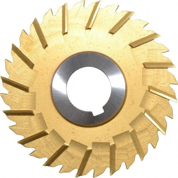 Made in USA - 4" Blade Diam x 3/16" Blade Thickness, 1" Hole, 32 Teeth, Cobalt Side Chip Saw - Staggered Tooth, Arbor Connection, Right Hand Cut, TiN, with Keyway - Exact Tool & Supply