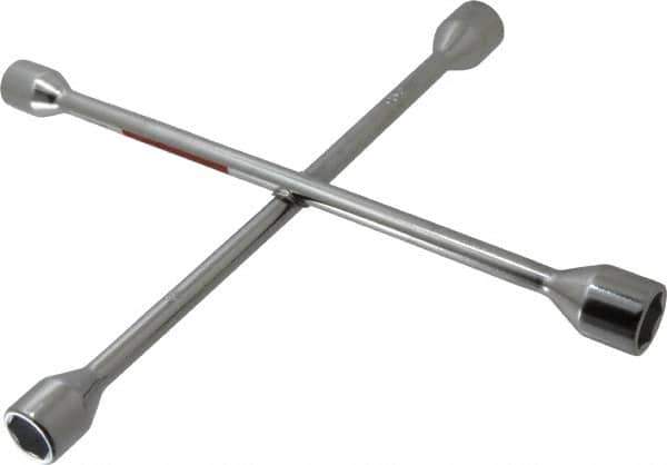 Omega Lift Equipment - 14" Long Cross Shaped Lug Nut Wrench Tire Iron - 11/16, 3/4, 13/16, 7/8" Hex - Exact Tool & Supply
