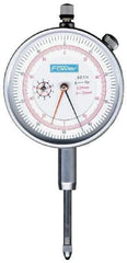 Fowler - 1" Range, 0-100, 0-200-0 Dial Reading, 0.001" Graduation Dial Drop Indicator - 2-1/4" Dial, 0.1" Range per Revolution, Revolution Counter - Exact Tool & Supply