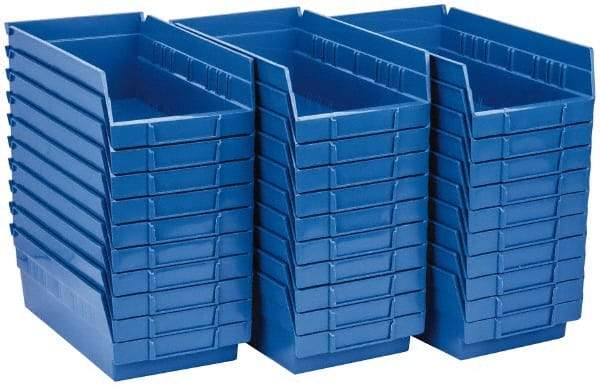 Quantum Storage - 50 Lb. Load Capacity, 11-5/8" Deep, Blue Polypropylene Hopper Shelf Bin - 4" High x 6-5/8" Wide x 11-5/8" Long - Exact Tool & Supply