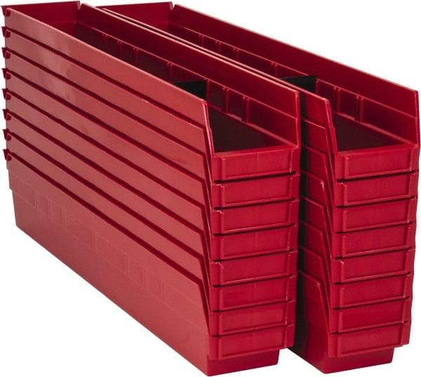 Quantum Storage - 50 Lb. Load Capacity, 23-5/8" Deep, Red Polypropylene Hopper Shelf Bin - 4" High x 4-1/8" Wide x 23-5/8" Long - Exact Tool & Supply