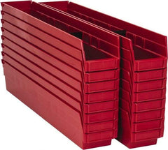 Quantum Storage - 50 Lb. Load Capacity, 23-5/8" Deep, Red Polypropylene Hopper Shelf Bin - 4" High x 4-1/8" Wide x 23-5/8" Long - Exact Tool & Supply