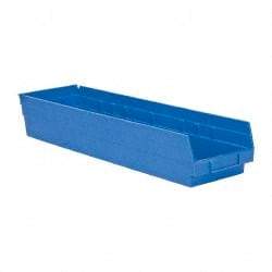 Quantum Storage - 50 Lb. Load Capacity, 23-5/8" Deep, Blue Polypropylene Hopper Shelf Bin - 4" High x 6-5/8" Wide x 23-5/8" Long - Exact Tool & Supply