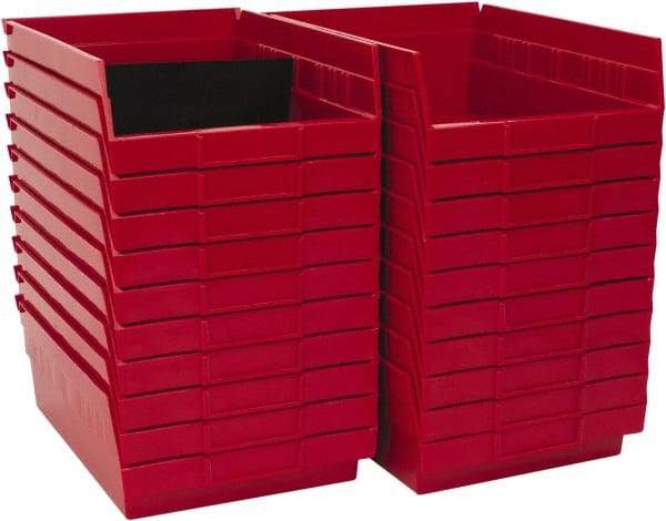 Quantum Storage - 50 Lb. Load Capacity, 11-5/8" Deep, Red Polypropylene Hopper Shelf Bin - 4" High x 8-3/8" Wide x 11-5/8" Long - Exact Tool & Supply