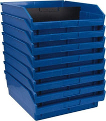 Quantum Storage - 50 Lb. Load Capacity, 11-5/8" Deep, Blue Polypropylene Hopper Shelf Bin - 4" High x 11-1/8" Wide x 11-5/8" Long - Exact Tool & Supply