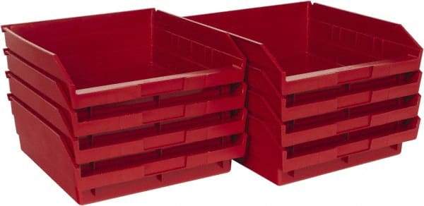 Quantum Storage - 50 Lb. Load Capacity, 11-5/8" Deep, Red Polypropylene Hopper Shelf Bin - 4" High x 11-1/8" Wide x 11-5/8" Long - Exact Tool & Supply
