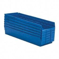 Quantum Storage - 50 Lb. Load Capacity, 23-5/8" Deep, Blue Polypropylene Hopper Shelf Bin - 4" High x 8-3/8" Wide x 23-5/8" Long - Exact Tool & Supply