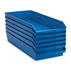 Quantum Storage - 50 Lb. Load Capacity, 23-5/8" Deep, Blue Polypropylene Hopper Shelf Bin - 4" High x 11-1/8" Wide x 23-5/8" Long - Exact Tool & Supply