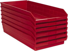 Quantum Storage - 50 Lb. Load Capacity, 23-5/8" Deep, Red Polypropylene Hopper Shelf Bin - 4" High x 11-1/8" Wide x 23-5/8" Long - Exact Tool & Supply