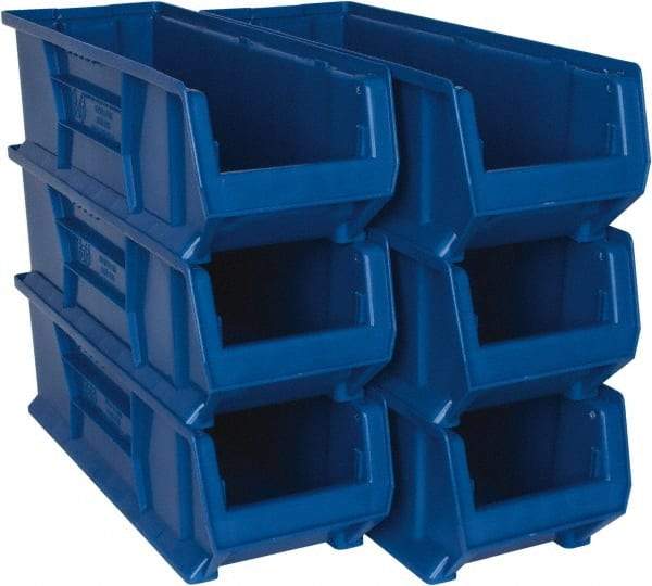 Quantum Storage - 100 Lb. Load Capacity, 23-7/8" Deep, Blue Polypropylene Hopper Stacking Bin - 7" High x 8-1/4" Wide x 23-7/8" Long - Exact Tool & Supply