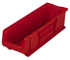 Quantum Storage - 100 Lb. Load Capacity, 23-7/8" Deep, Red Polypropylene Hopper Stacking Bin - 7" High x 8-1/4" Wide x 23-7/8" Long - Exact Tool & Supply