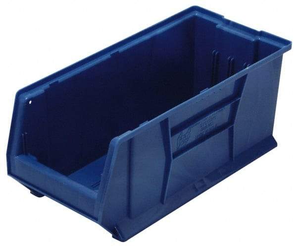 Quantum Storage - 100 Lb. Load Capacity, 23-7/8" Deep, Blue Polypropylene Hopper Stacking Bin - 9" High x 8-1/4" Wide x 23-7/8" Long - Exact Tool & Supply