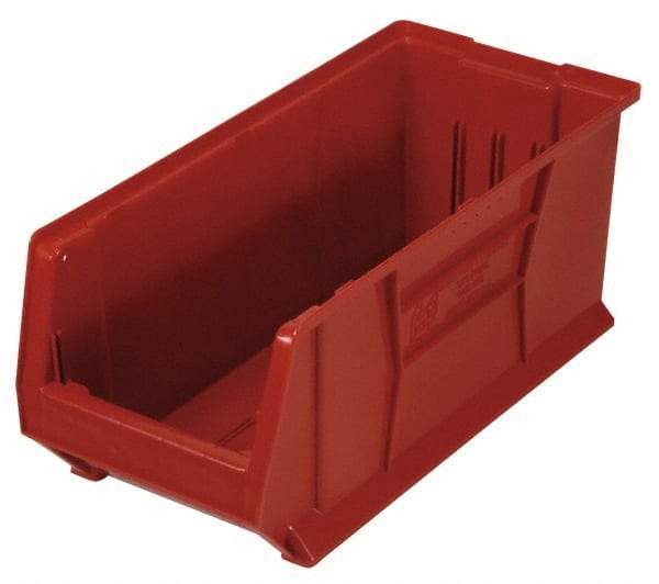 Quantum Storage - 100 Lb. Load Capacity, 23-7/8" Deep, Red Polypropylene Hopper Stacking Bin - 9" High x 8-1/4" Wide x 23-7/8" Long - Exact Tool & Supply