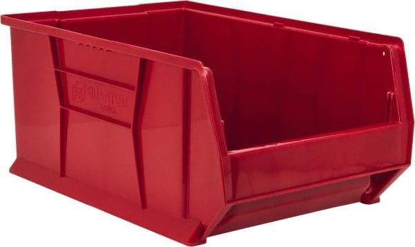 Quantum Storage - 100 Lb. Load Capacity, 23-7/8" Deep, Red Polypropylene Hopper Stacking Bin - 11" High x 16-1/2" Wide x 23-7/8" Long - Exact Tool & Supply