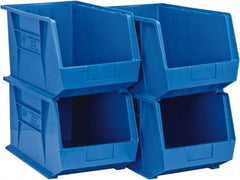 Quantum Storage - 75 Lb. Load Capacity, 18" Deep, Blue Polypropylene Hopper Stacking Bin - 10" High x 11" Wide x 18" Long - Exact Tool & Supply