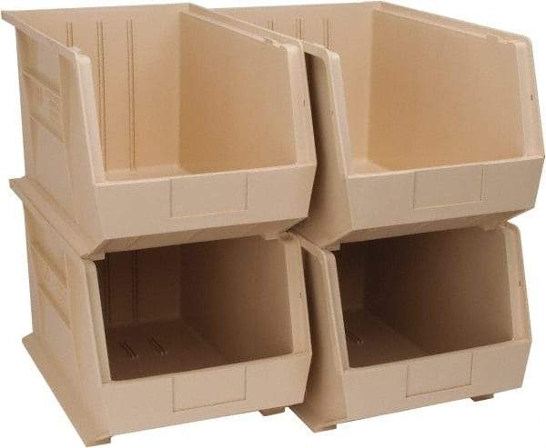 Quantum Storage - 75 Lb. Load Capacity, 18" Deep, Ivory Polypropylene Hopper Stacking Bin - 10" High x 11" Wide x 18" Long - Exact Tool & Supply