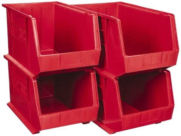 Quantum Storage - 75 Lb. Load Capacity, 18" Deep, Red Polypropylene Hopper Stacking Bin - 10" High x 11" Wide x 18" Long - Exact Tool & Supply