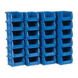 Quantum Storage - 10 Lb. Load Capacity, 5-3/8" Deep, Blue Polypropylene Hopper Stacking Bin - 3" High x 4-1/8" Wide x 5-3/8" Long - Exact Tool & Supply