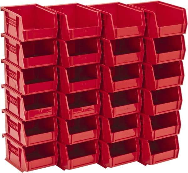 Quantum Storage - 10 Lb. Load Capacity, 5-3/8" Deep, Red Polypropylene Hopper Stacking Bin - 3" High x 4-1/8" Wide x 5-3/8" Long - Exact Tool & Supply