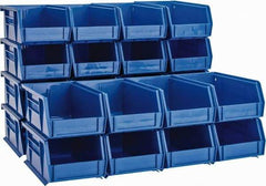 Quantum Storage - 10 Lb. Load Capacity, 7-3/8" Deep, Blue Polypropylene Hopper Stacking Bin - 3" High x 4-1/8" Wide x 7-3/8" Long - Exact Tool & Supply