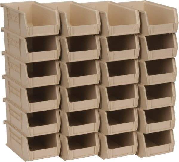 Quantum Storage - 10 Lb. Load Capacity, 7-3/8" Deep, Ivory Polypropylene Hopper Stacking Bin - 3" High x 4-1/8" Wide x 7-3/8" Long - Exact Tool & Supply