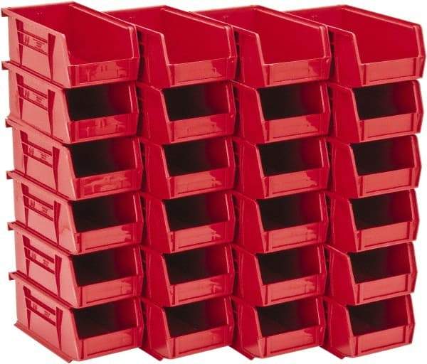 Quantum Storage - 10 Lb. Load Capacity, 7-3/8" Deep, Red Polypropylene Hopper Stacking Bin - 3" High x 4-1/8" Wide x 7-3/8" Long - Exact Tool & Supply