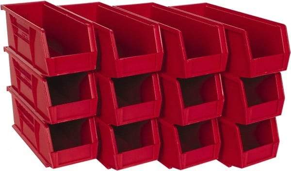 Quantum Storage - 30 Lb. Load Capacity, 10-7/8" Deep, Red Polypropylene Hopper Stacking Bin - 4" High x 4-1/8" Wide x 10-7/8" Long - Exact Tool & Supply