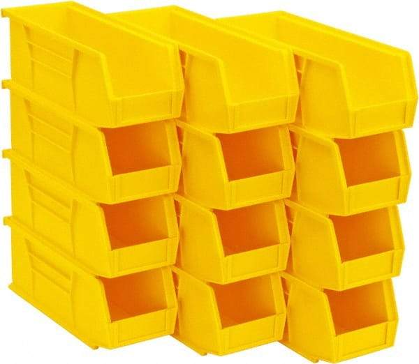 Quantum Storage - 30 Lb. Load Capacity, 10-7/8" Deep, Yellow Polypropylene Hopper Stacking Bin - 4" High x 4-1/8" Wide x 10-7/8" Long - Exact Tool & Supply