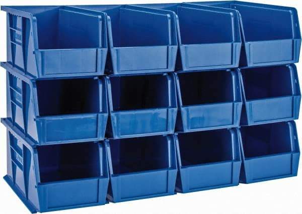 Quantum Storage - 30 Lb. Load Capacity, 10-7/8" Deep, Blue Polypropylene Hopper Stacking Bin - 5" High x 5-1/2" Wide x 10-7/8" Long - Exact Tool & Supply
