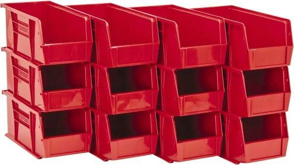 Quantum Storage - 30 Lb. Load Capacity, 10-7/8" Deep, Red Polypropylene Hopper Stacking Bin - 5" High x 5-1/2" Wide x 10-7/8" Long - Exact Tool & Supply