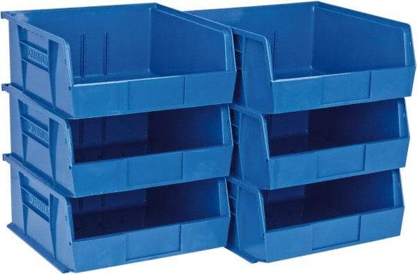 Quantum Storage - 50 Lb. Load Capacity, 10-7/8" Deep, Blue Polypropylene Hopper Stacking Bin - 5" High x 11" Wide x 10-7/8" Long - Exact Tool & Supply