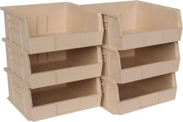 Quantum Storage - 50 Lb. Load Capacity, 10-7/8" Deep, Ivory Polypropylene Hopper Stacking Bin - 5" High x 11" Wide x 10-7/8" Long - Exact Tool & Supply