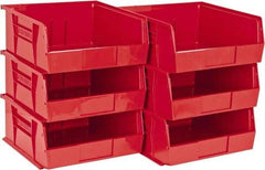 Quantum Storage - 50 Lb. Load Capacity, 10-7/8" Deep, Red Polypropylene Hopper Stacking Bin - 5" High x 11" Wide x 10-7/8" Long - Exact Tool & Supply