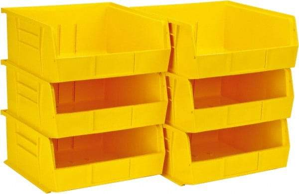 Quantum Storage - 50 Lb. Load Capacity, 10-7/8" Deep, Yellow Polypropylene Hopper Stacking Bin - 5" High x 11" Wide x 10-7/8" Long - Exact Tool & Supply