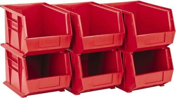 Quantum Storage - 50 Lb. Load Capacity, 10-3/4" Deep, Red Polypropylene Hopper Stacking Bin - 7" High x 8-1/4" Wide x 10-3/4" Long - Exact Tool & Supply