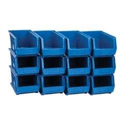 Quantum Storage - 60 Lb. Load Capacity, 14-3/4" Deep, Blue Polypropylene Hopper Stacking Bin - 7" High x 8-1/4" Wide x 14-3/4" Long - Exact Tool & Supply