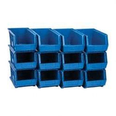 Quantum Storage - 60 Lb. Load Capacity, 14-3/4" Deep, Blue Polypropylene Hopper Stacking Bin - 7" High x 8-1/4" Wide x 14-3/4" Long - Exact Tool & Supply