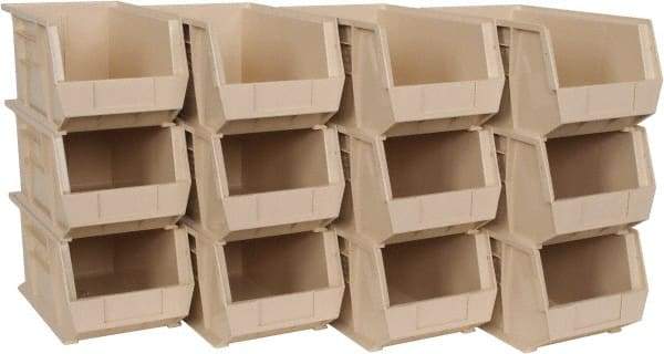Quantum Storage - 60 Lb. Load Capacity, 14-3/4" Deep, Ivory Polypropylene Hopper Stacking Bin - 7" High x 8-1/4" Wide x 14-3/4" Long - Exact Tool & Supply